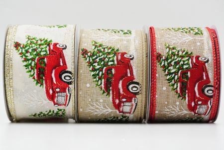 Camions rouges/verts et ruban de sapin de Noël